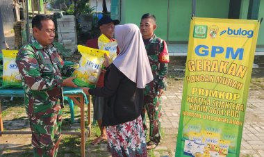 Koramil 0111/Pagelaran Bekerja Sama dengan Bulog Gelar Stand Beras Murah SPHP Kemasan 5 Kg