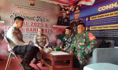 PELTU HARIPAN SEPONO BERSAMA BHABINKAMTIBMAS LAKSANAKAN PENGAMANAN NATAL 2025 DAN TAHUN BARU 2026 DI POS KECAMATAN CARITA