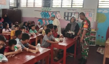 Babinsa Koramil 0105/Mandalawangi Dampingi Program Makan Bergizi Gratis di Wilayah Kecamatan Mandalawangi