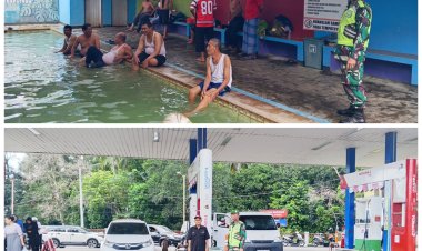 Babinsa Koramil 0103/Bjr Laksanakan Pemantauan SPBU dan Tempat Wisata Pemandian Air Panas Cisolong di Awal Tahun 2026