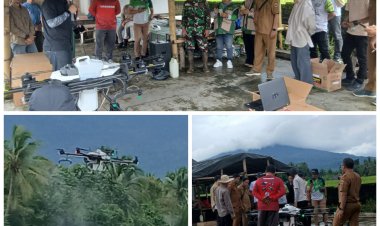 Serma Deden Wahyudin Babinsa Koramil 0104/Cimanuk Hadiri Pelatihan Alat Penyemprot Padi Menggunakan Drone Yanmar di Desa Gunungcupu