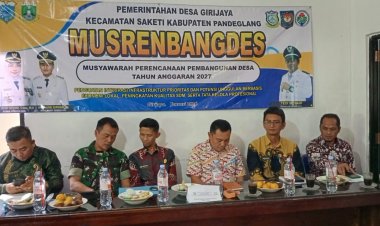 Babinsa Koramil 0107/Saketi Hadiri dan Dampingi Kegiatan Musrenbangdes Desa Girijaya TA 2027
