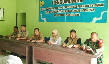 Babinsa Koramil 0111/Pagelaran Hadiri Pengumuman Hasil Inventarisasi dan Identifikasi Pengadaan Tanah Peningkatan Irigasi Cimoyan