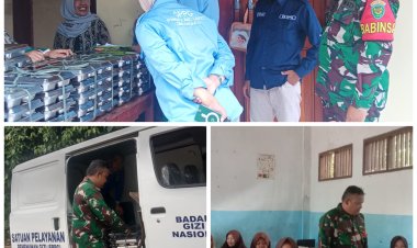 Serka Encep Wahyu Babinsa Koramil 0107/Saketi Dampingi Penyaluran Program MBG Yayasan Global Al-Jabar Indonesia di Kecamatan Saketi