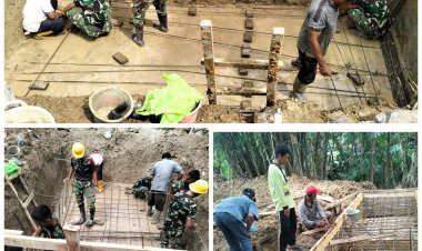 H + 19. Babinsa dan Warga Desa Tetap Semangat Lanjutkan Pembangunan Jembatan Gantung Sungai Cikayang di Kp. Belengbeng  Kabupaten Pandeglang