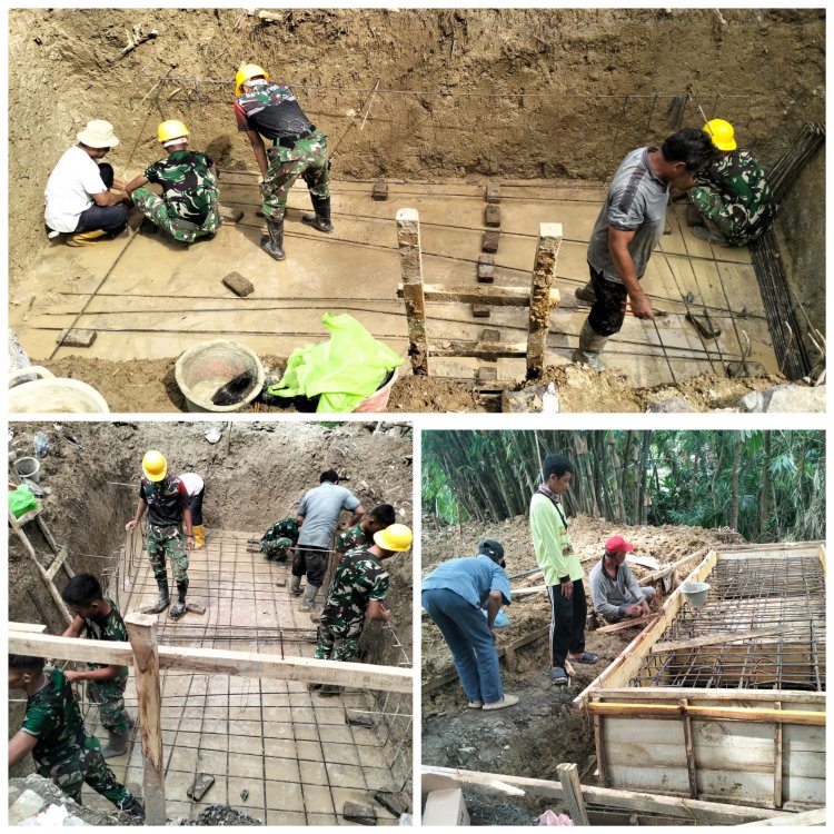 H + 19. Babinsa dan Warga Desa Tetap Semangat Lanjutkan Pembangunan Jembatan Gantung Sungai Cikayang di Kp. Belengbeng  Kabupaten Pandeglang