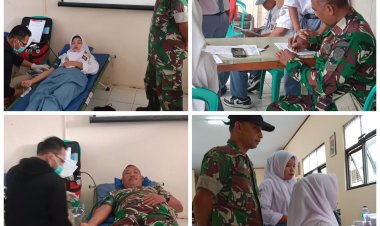 Peltu Suherlan Babinsa Koramil 0105/Mandalawangi Monitor Pelaksanaan Donor Darah dalam Rangka Milad ke-17 SMKN 8 Pandeglang