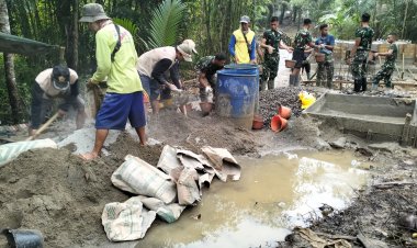 H+ 29, Pembangunan Jembatan Gantung Sungai Cikayang Terus Dikebut, Anggota dan Warga Laksanakan Pengecoran dengan Semangat Tinggi