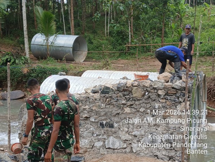 Kegiatan Pembangunan Jembatan Tunel Galvanized Armco – Koramil 0114/Cigeulis  Lokasi: Jalan AM, Kampung Picung, Desa Sinarjaya, Kecamatan Cigeulis, Kabupaten Pandeglang, Banten